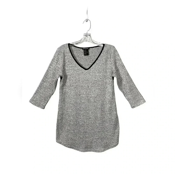 NWOT, Sweaterette, Knit Sweater V-Neck, Large, Grey & Black - Picture 2 of 7